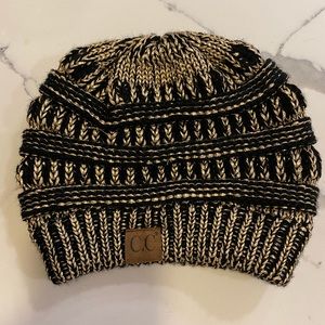 CC Boutique Black and Metallic Gold Beanie